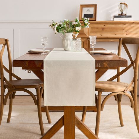 Chemin de table beige – 30 x 200 cm – Lavable – Idéal pour l'été, l'automne, la maison et les fêtes (1/5)