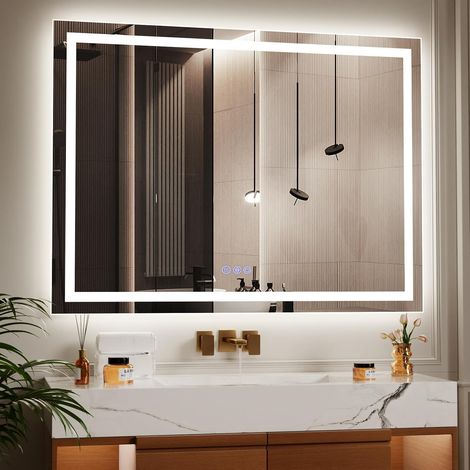120x90 cm Miroir de Salle de Bain LED - 3 Modes d'éclairage réglables, Miroir de Salle de Bain Intelligent avec éclairage Avant et arrière, Fonction mémoire, Montage Mural Horizontal (1/5)