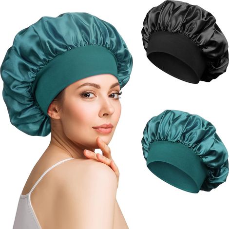 Satin-Haarhaube – 2-teilig – Weicher Satin – Anti-Frizz-Schutz für die Nacht – Damen/Mädchen – Einheitsgröße, elastisch (1/5)