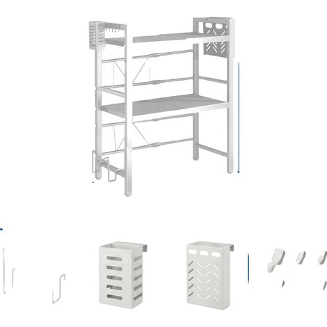 Support de four à micro-ondes, Organisateur de rangement multi-niveaux, Support d'outils polyvalent, 3Niveaux 38-64cm Blanc (1/2)