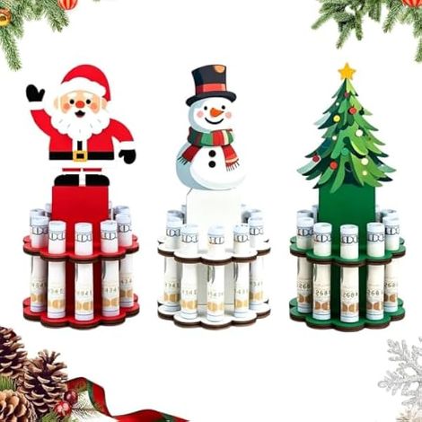 Porte-billets Noël pour espèces 3 Pièces en Bois Père Noël Sapin Bonhomme (1/5)