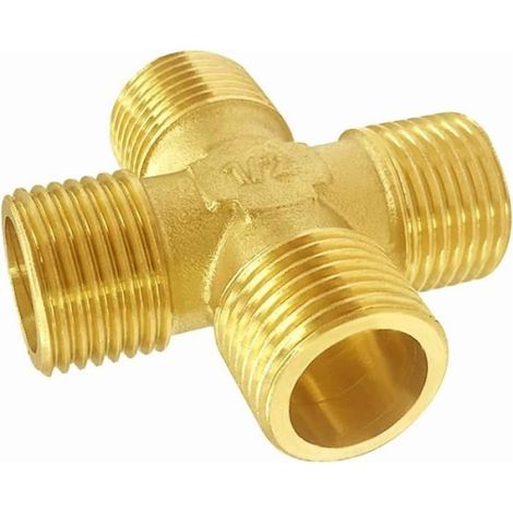 Raccord laiton 4 voies 1/2 pouce G mâle, répartiteur fileté pour tuyau eau et plomberie (1/2)
