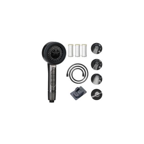 Hochdruck-Duschkopf, Anti-Kalk-Duschkopf mit 4 Strahlarten, wassersparender Duschkopf mit 1,5 m Brauseschlauch und Brausehalterung, mit Wasserstoppknopf, Grau - Crezuo