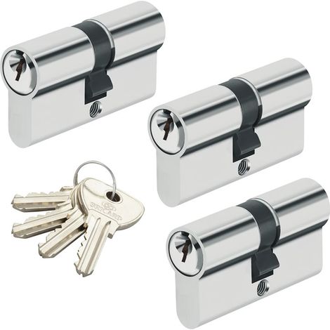 Lot 3 Cylindres de sécurité s'entrouvrant pour porte barillet 30x30 mm Alpha Bricard 4 clés