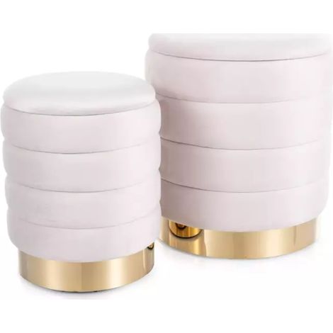 Pouf de rangement en velours beige avec base dorée SOULIER (1/5)