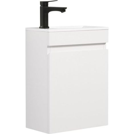 Meuble WC et lavabo préassemblé de 46 cm (Blanc brillant, mitigeur non inclus)