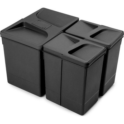 emuca contenedores para cajón de cocina recycle con tapa anti olores, altura 266, 1x15litros, 2x7litros, plástico, negro