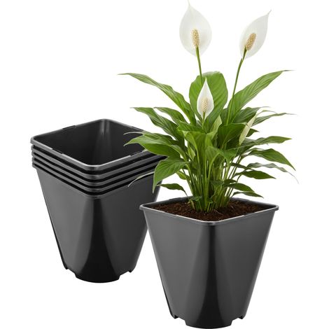 Garronda Pflanztopf Kunststoff 18 x 18 x 20 cm (5L) 5er Set eckig abgerundet mit Drainagelöchern Blumentopf robust für Garten Gewächshaus Balkon Innen Außenbereich Schwarz GD-0200