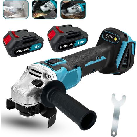 Meuleuse d'angle électrique 850 W 125mm, outil électrique, meulage, coupe du métal, du bois, du PVC, étui, 2 batteries 3,0 A, chargeur, compatible avec batterie Makita.
