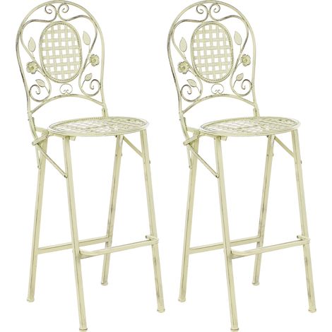 Conjunto de 2 sillas de bar para jardín exterior plegables de metal envejecido chic verde claro Bivio