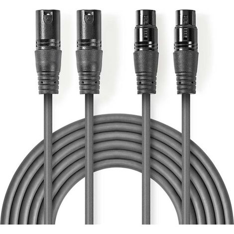 Cable de audio balanceado 2x xlr macho de 3 pines 2x xlr hembra de 3 pines niquelado 300 metros redondo pvc gris oscuro funda de carton