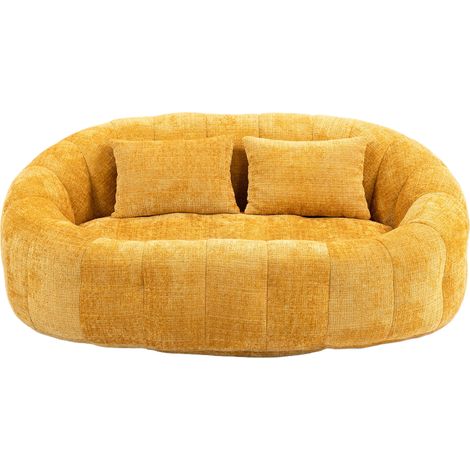 Fauteuil Pouf Confortable en Chenille Jaune à Dossier Haut, Siège Lounge pour Adultes et Enfants, Intérieur & Extérieur (1/5)
