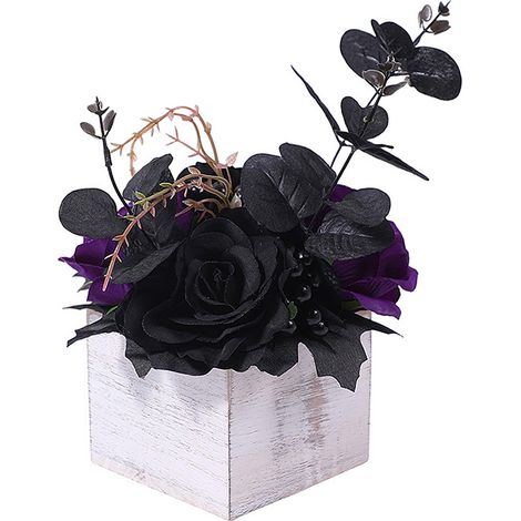Boîte en bois Halloween Violet Noir Décoration intérieure sombre Fleurs artificielles haut de gamme Ameublement funéraire (1/5)