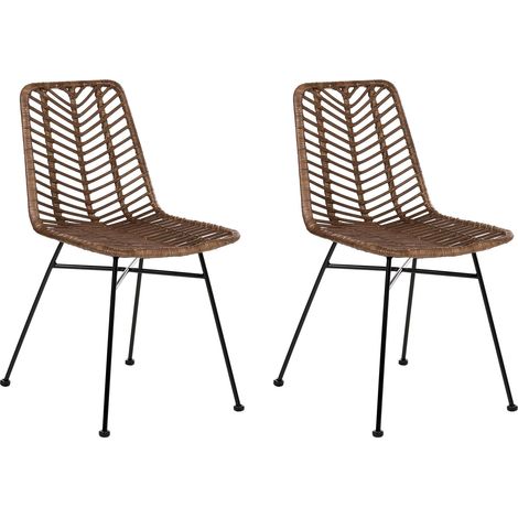 Set di 2 sedie da pranzo con schienale e seduta in vimini senza braccioli gambe in ferro design boho marrone Dilley