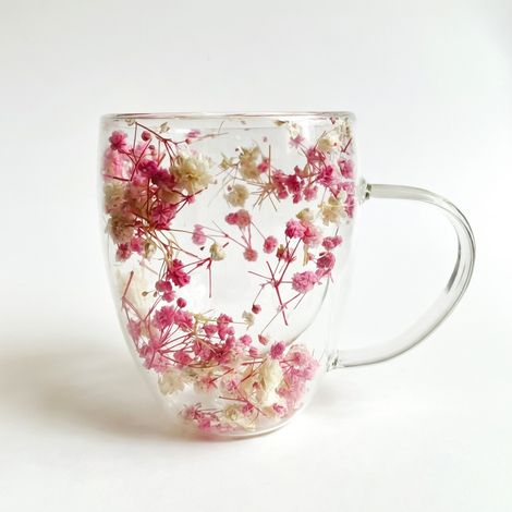 Verre à double paroi fleurs séchées et sable doré 350 ml motif n° 18