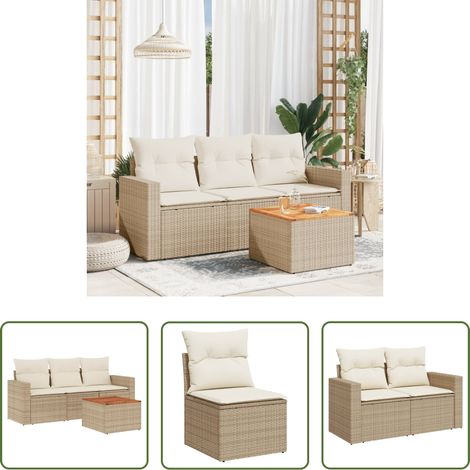 vidaXL Rattanmöbel - 4-tlg. Garten-Sofagarnitur mit Kissen Beige Poly Rattan (1/5)