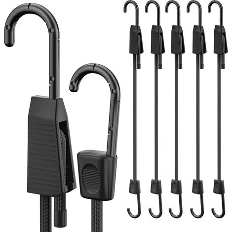 Verstellbare Spanngummis mit Haken, 6er Set 45cm Schwarz, 100% Latex (1/5)