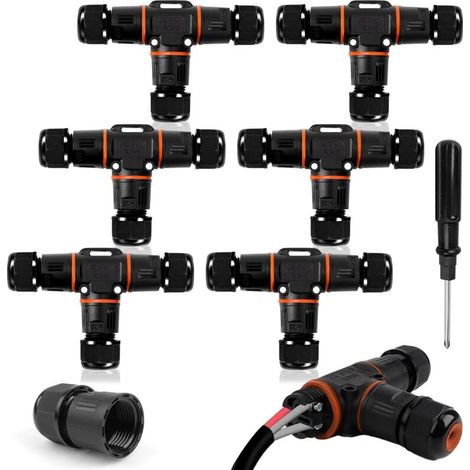 6er-Packung IP68 3-Wege-Wasserschutz-Anschlussdosen für den Außenbereich, elektrischer Kabelschutz für Kabel mit einem Durchmesser von 3 bis 12 mm