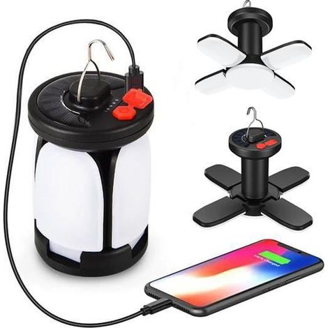 Lampe de Camping Rechargeable - TEHIYOL - 6Modes d\'Eclairage - Collapsible Design - Solar USB - IPX4 (1/4)