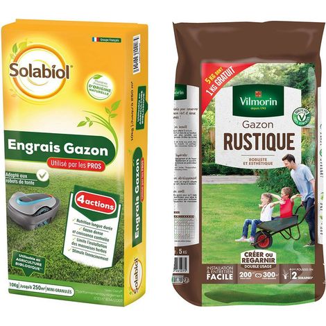 Lot d'un sac de Gazon rustique 5kgs et d'un sac engrais gazon 10kgs