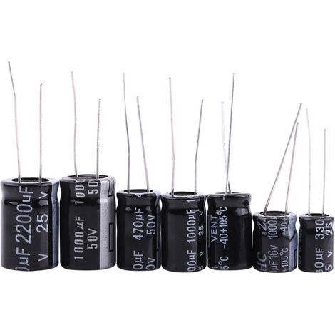 Kit de Condensateurs Électrolytiques - 125 Pièces, 25 Valeurs (1µF à 2200µF)