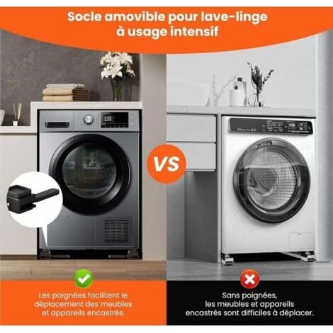 2 pièces Base de Machine à Laver réglable,50cm-81cm support frigo,Socle pour machines à laver, sèche-linge et réfrigérateurs.Protège les sols,Nettoyage facile.Noir (1/3)