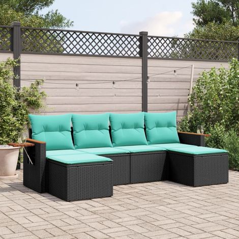 Set de sofás de jardín 6 pzas con cojines ratán sintético negro vidaXL (1/5)