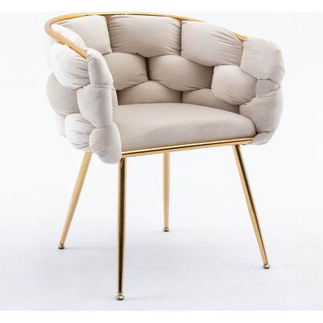 Lot de 2 chaises d'appoint en velours beige, fauteuils de coiffeuse modernes avec dossier arrondi et structure métal, pour salon et chambre CHICFURN (1/5)