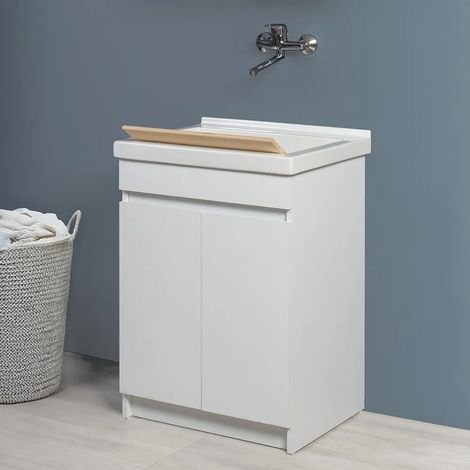 Mobile lavatoio 61x50 cm bianco opaco con vasca in ceramica e kit scarico