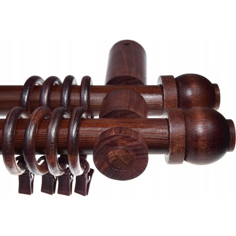 Double tringle à rideaux en bois d'acajou moderne, 100 cm, avec boule (1/5)