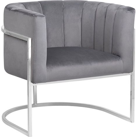 Sillón tela de terciopelo gris estructura metal plateado estilo glam Larvik