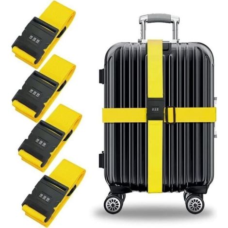 Luggage Strap, Luggage Strap with Lock, 4pcs Travel Suitcase Belt, Travel Suitcase Strap, Luggage Strap (1/4)