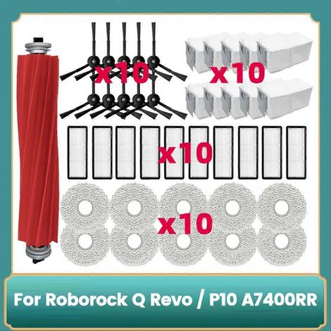 Pièces détachées pour Roborock Q Revo / P10 A7400RR : rouleau principal, brosse latérale, filtre HEPA, chiffon de nettoyage, sacs à poussière, accessoires (1/5)