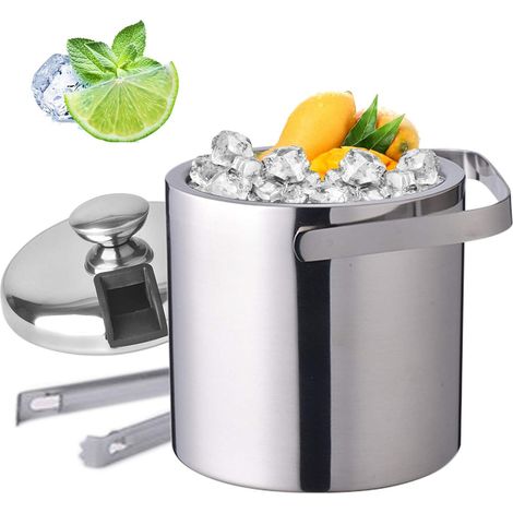 Eiswürfelbehälter mit Deckel Zange Eiseimer Flaschenkühler Weinkühler 1.3L Edelstahl Eiskühler Eiskühler mit Eiszange Eiswürfeleimer Eiswürfelbehälter Eiseimer