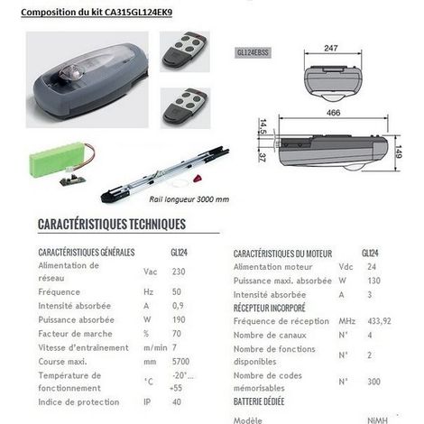 Kit motorisation porte de garage sectio,moteur 24V, encodeur,rail 3.5m Cardin (1/2)