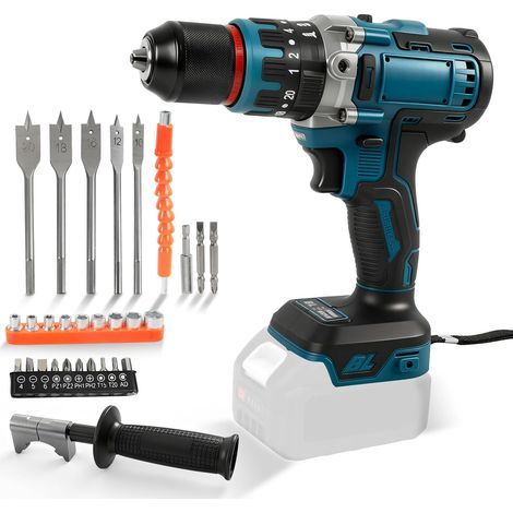 Perceuse à percussion sans fil sans balais 80 N.m compatible avec batterie Makita 18 V, perceuse à percussion 1/2 pouce, 2100 tr/min, 20 niveaux de couple, 3 fonctions, visseuse à percussion électriqu (1/5)