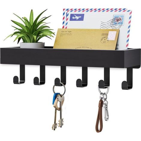 Entryway key holder, storage and display shelf with hooks, decorative wall shelf for living room, storage unit (1/5)