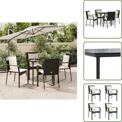 The Living Store 5-tlg. Garten-Essgruppe mit Kissen Schwarz Poly Rattan - Gartenessgruppe (1/5)