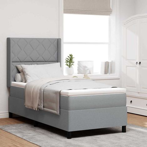 LED Boxspringbett mit Matratze Hellgrau 100 x 200 cm Stoff