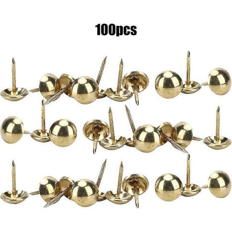 Lot de 100 clous de tapissier en laiton antique, style fer, pour meubles et décoration, 11 x 17 mm, couleur or. (1/5)