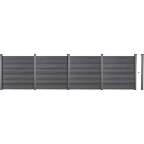 HOME DELUXE WPC Sichtschutzzaun CALLADO - 4 x Element + 6 x Pfosten I Sichtschutz Holzoptik, WPC Zaun Anthrazit, WPC Stecksystem Zaun Sichtschutz Holzoptik, WPC Zaun Anthrazit, WPC Stecksystem Zaun,