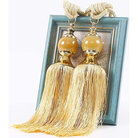 2 Pcs Embrasses de Rideau Pompon de Rideau Pompon Fait à la Main en Corde Pampilles Embrasse De Rideau pour Décoration de Maison (doré)