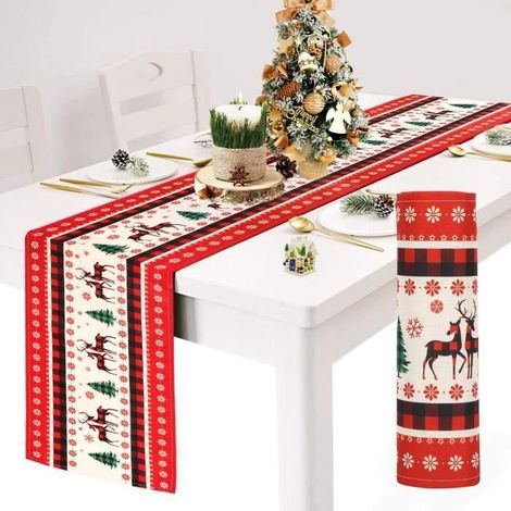 Chemins de Table de Noël,Nappe de Noël,Chemin de Table Noel Rouge Renne Arbre de Noel,pour Décorations de Table de CHEMIN DE TABLE (1/5)