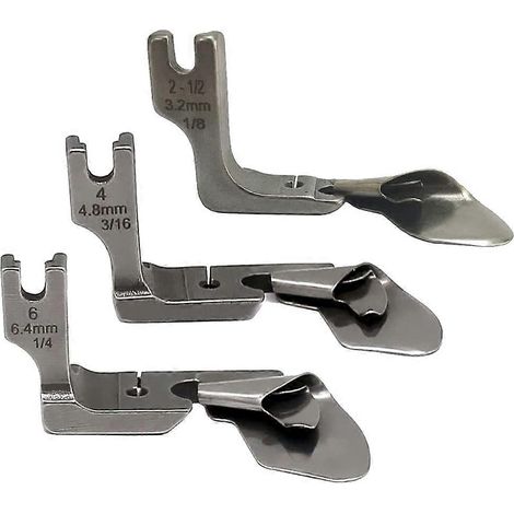 3-teiliger, gebogener Industrie-Saumfuß (1/8" + 3/16" + 1/4") für Schlauchsäume aus Seide und Chiffon, Kräuselfuß (1/5)