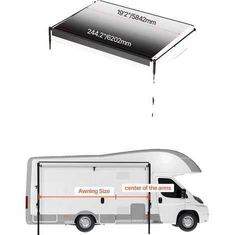 Toldo para caravana, tejido de PVC resistente de 18 oz, impermeable y resistente a los rayos UV, 20 pies, color negro. (1/2)