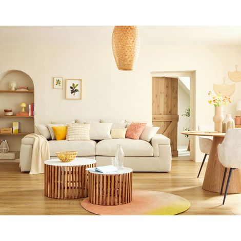 Sergio - 3-sizter sofa - tiefe sitzfläche - aus stoff - beige (1/5)