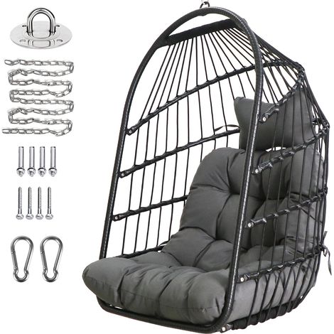 Chaise Pliable en Osier rotin Suspendue Chaise balançoire Intérieur extérieur Patio Chaise en Osier Hamac avec kit de Suspension en Acier Inoxydable Coussin résistant aux UV (1/5)