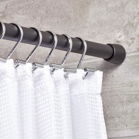 Tringle à rideau de douche - - Modèle extensible 66-120 cm - Noir - Acier inoxydable - Sans perçage (1/4)