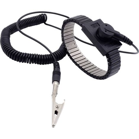 QUADRIOS GMBH ESD - BRACCIALE IN METALLO CON BOTTONE AUTOMATICO A SPIRALE DA 10 MM, 3 M E ADATTATORE ANTISTATICO PROFESSIONALE ( (1/4)