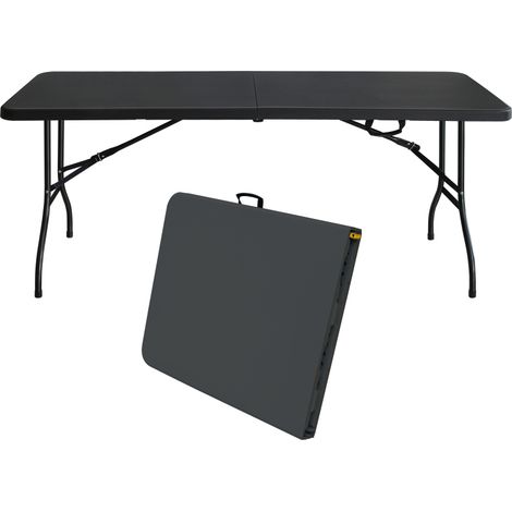 Table pliante 180cm – Poignée – Capacité 135kg – Noir – Camping/Pique-nique/Fêtes – Multifonction (1/5)